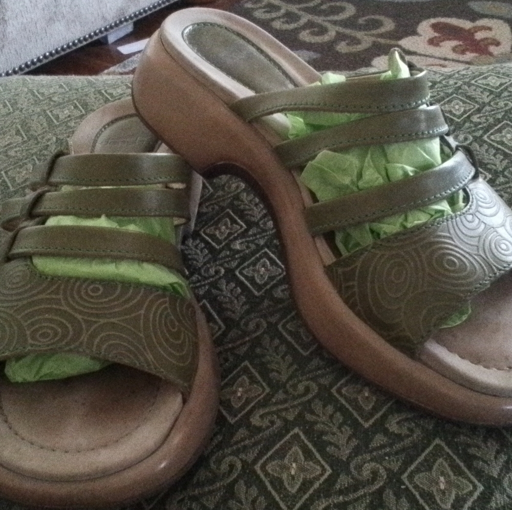 Dansko Olive Green Mules with Tan Soles